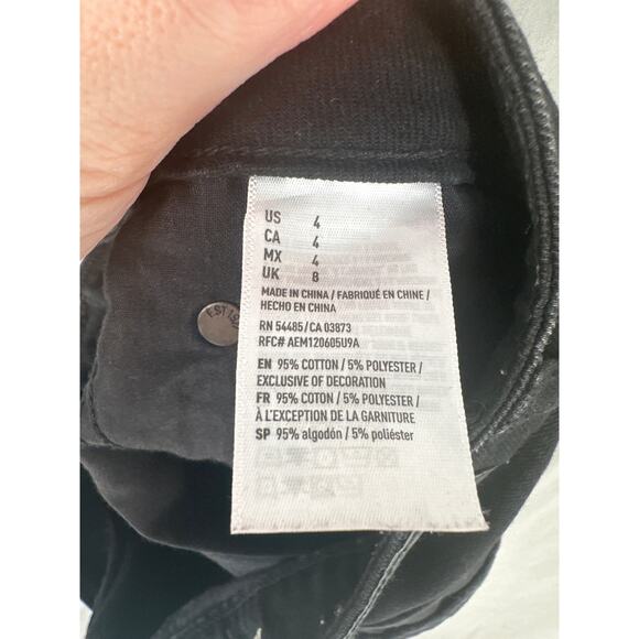 American Eagle Skirt Womens 4 Black Denim Mini Distressed Button Fly Pockets - Picture 2 of 8